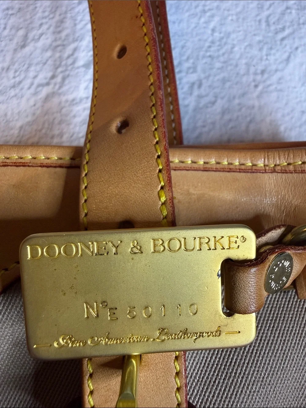 Vintage Dooney & Bourke USA Canvas Bucket Tote British Tan Leather Duck Tag